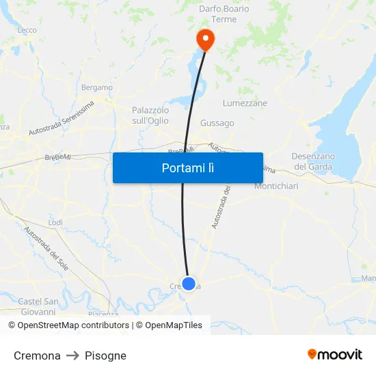 Cremona to Pisogne map