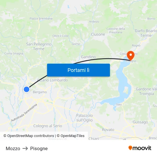 Mozzo to Pisogne map