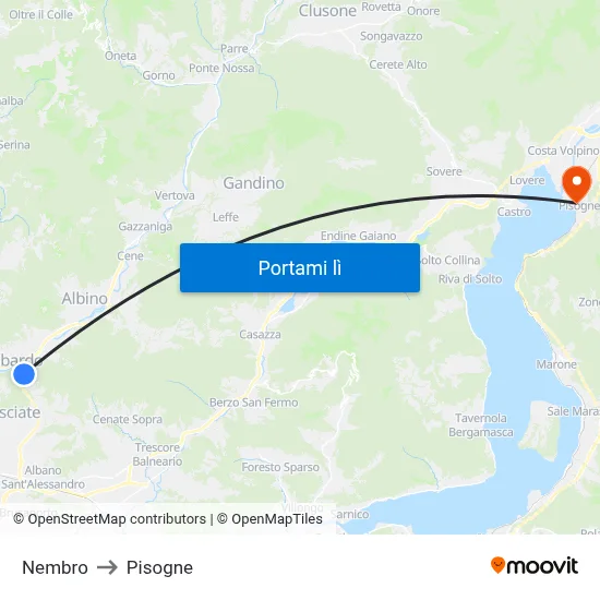 Nembro to Pisogne map