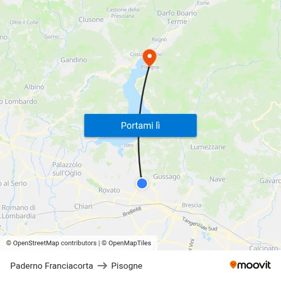 Paderno Franciacorta to Pisogne map