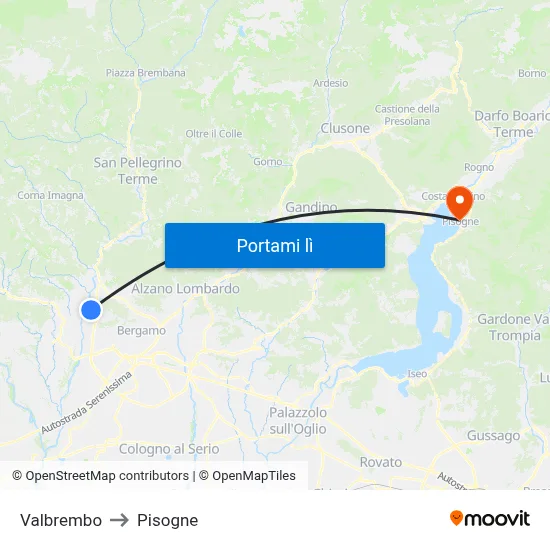Valbrembo to Pisogne map