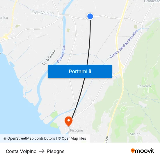 Costa Volpino to Pisogne map