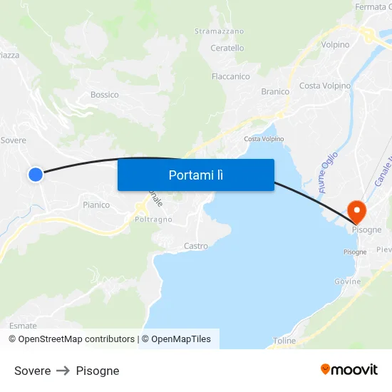 Sovere to Pisogne map