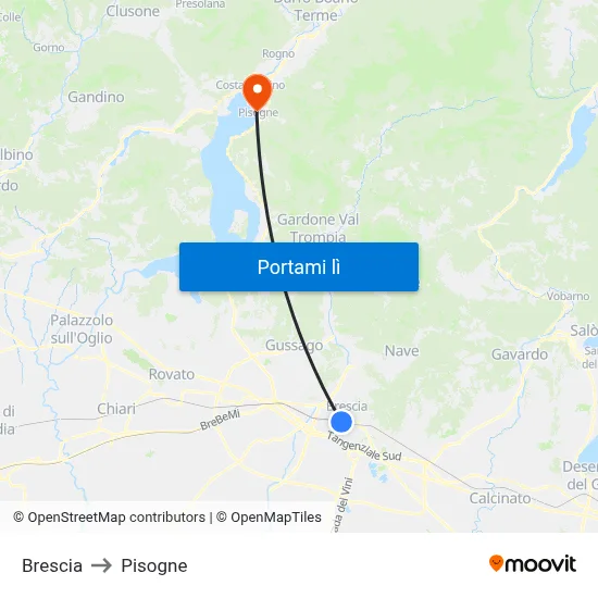 Brescia to Pisogne map