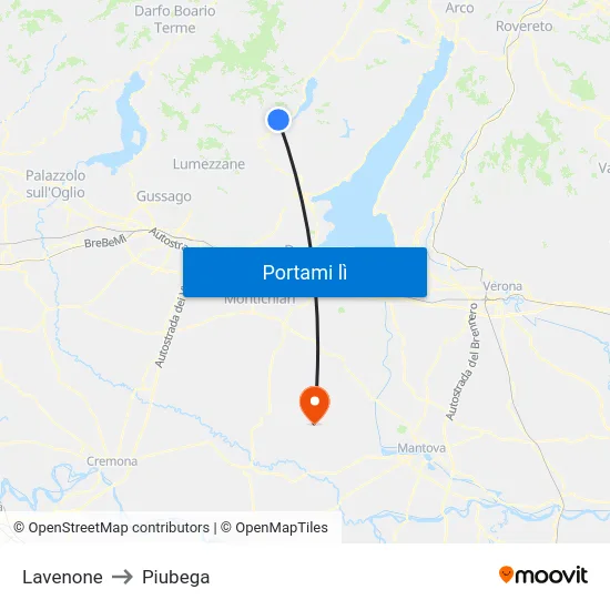 Lavenone to Piubega map