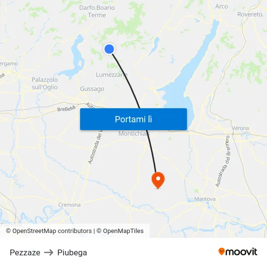 Pezzaze to Piubega map