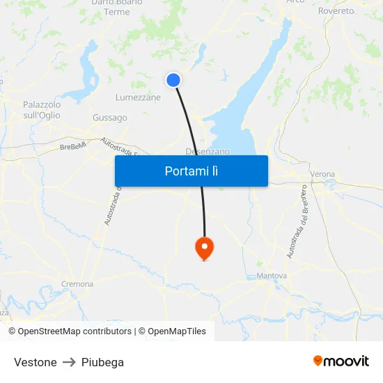 Vestone to Piubega map