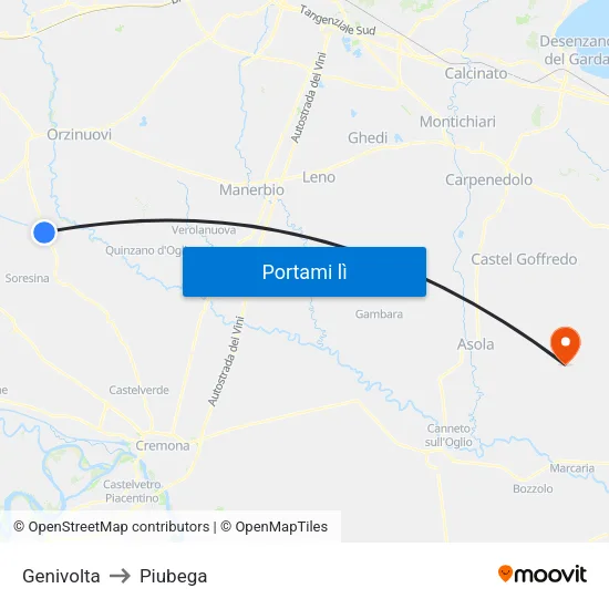 Genivolta to Piubega map