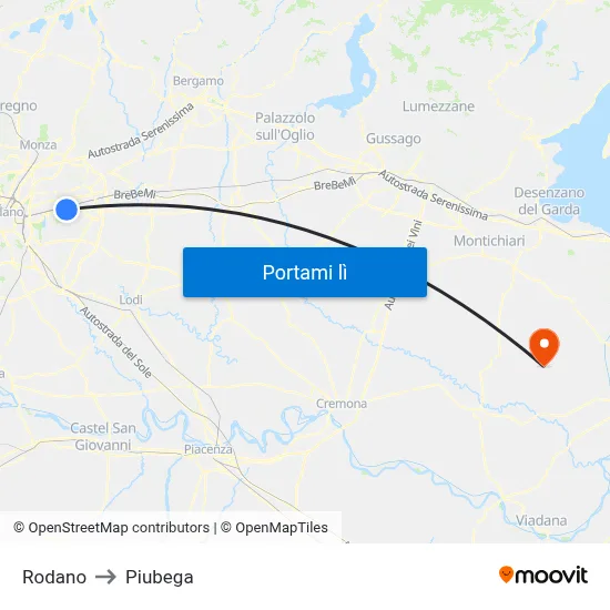 Rodano to Piubega map