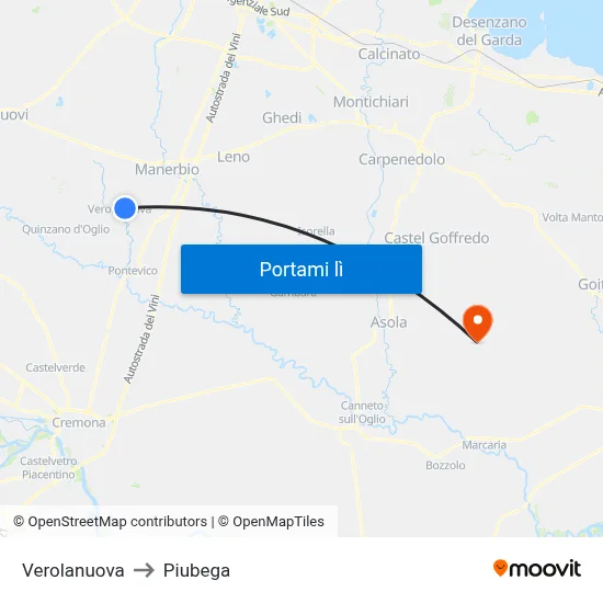 Verolanuova to Piubega map