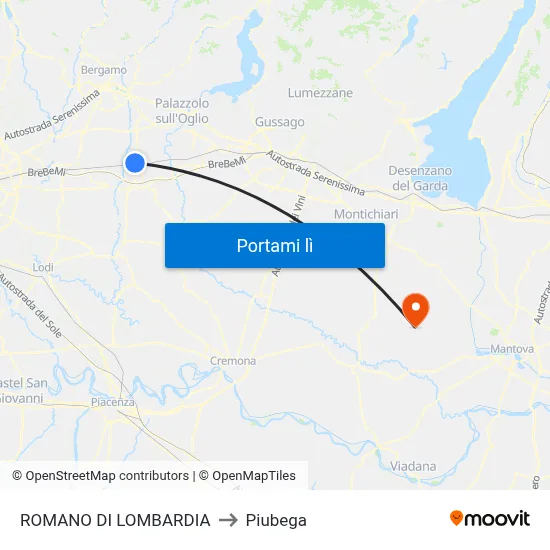 ROMANO DI LOMBARDIA to Piubega map