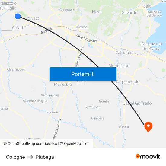 Cologne to Piubega map