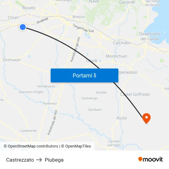 Castrezzato to Piubega map