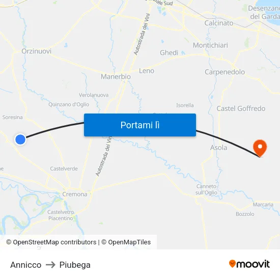 Annicco to Piubega map