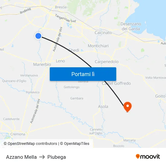 Azzano Mella to Piubega map