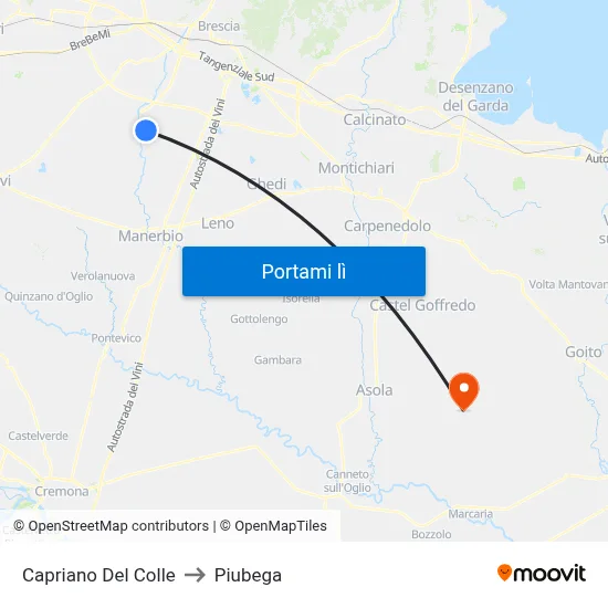 Capriano Del Colle to Piubega map