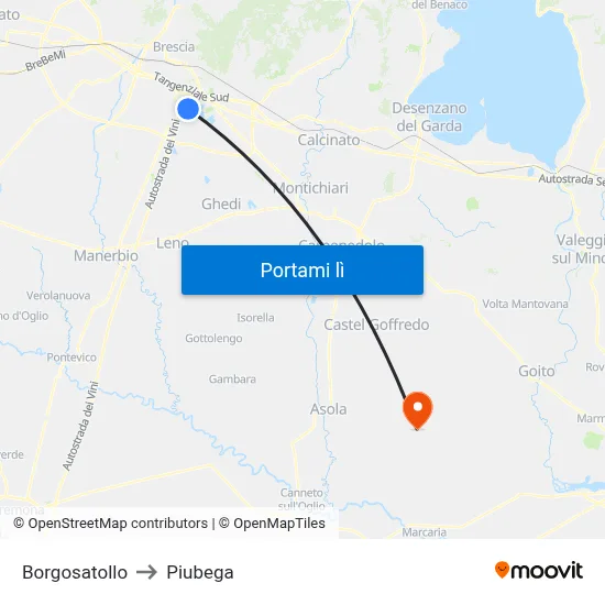 Borgosatollo to Piubega map