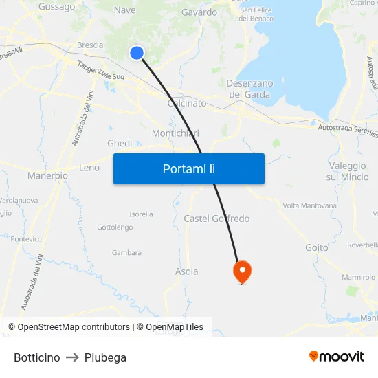 Botticino to Piubega map