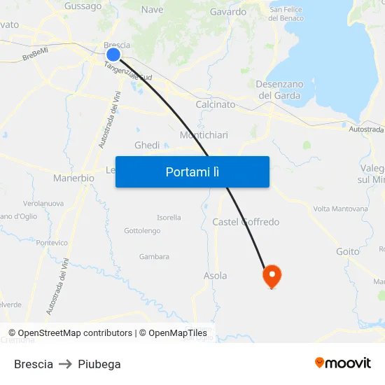 Brescia to Piubega map