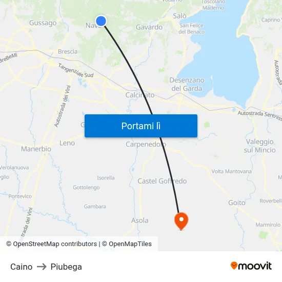 Caino to Piubega map
