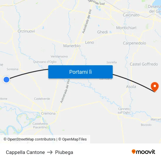 Cappella Cantone to Piubega map