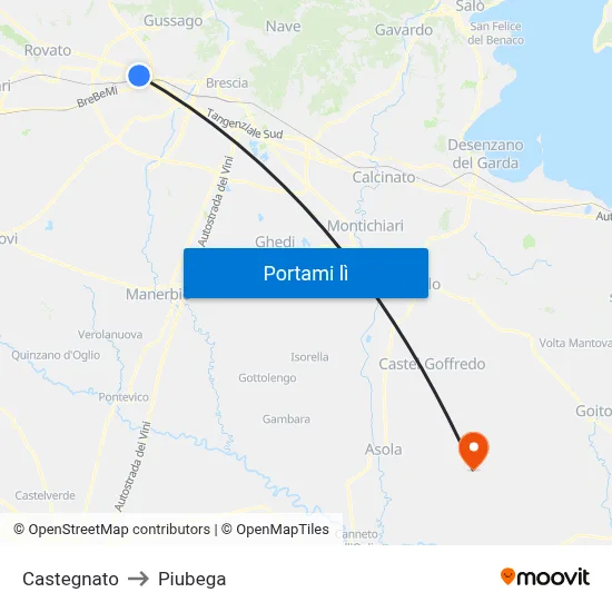 Castegnato to Piubega map