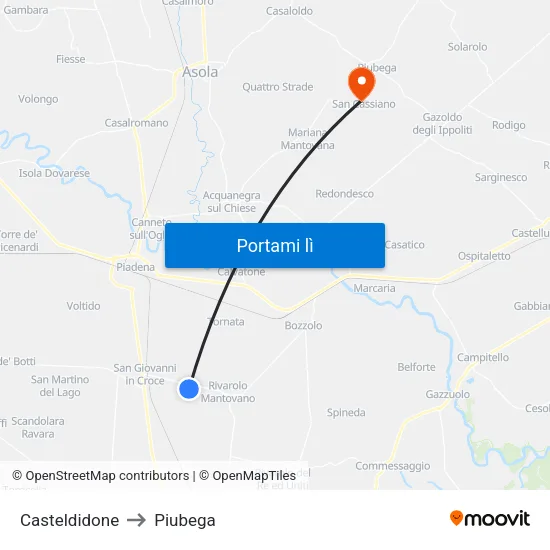Casteldidone to Piubega map
