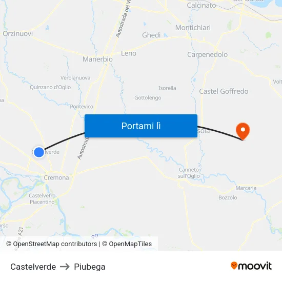 Castelverde to Piubega map
