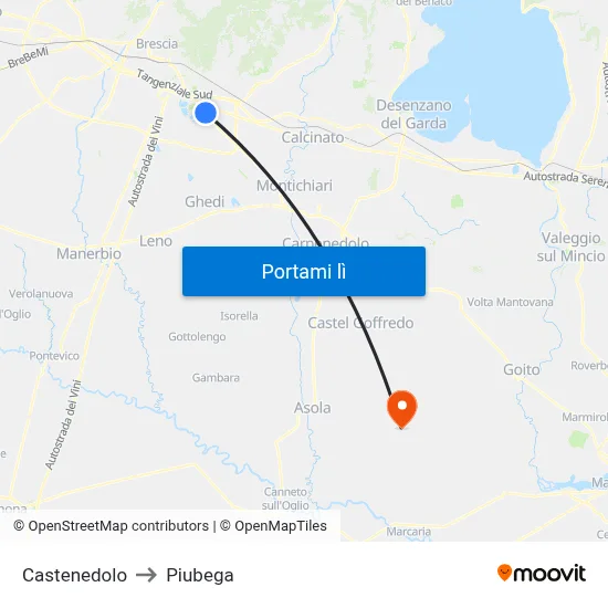 Castenedolo to Piubega map