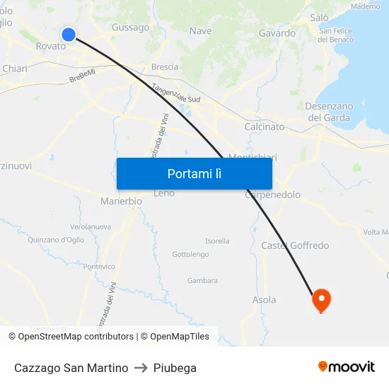 Cazzago San Martino to Piubega map