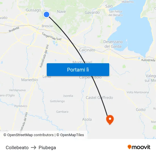 Collebeato to Piubega map