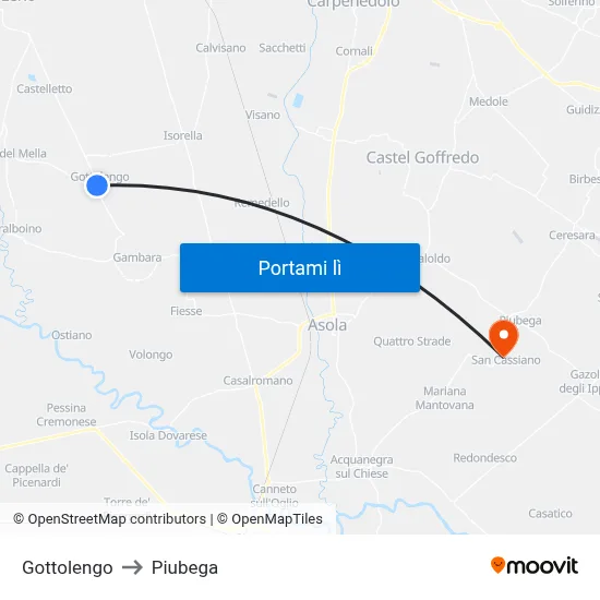 Gottolengo to Piubega map