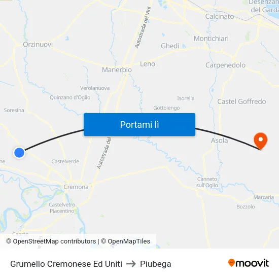 Grumello Cremonese Ed Uniti to Piubega map