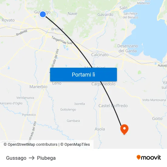 Gussago to Piubega map