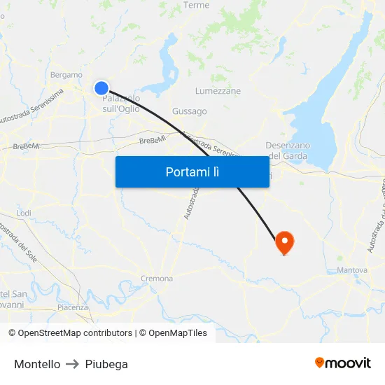 Montello to Piubega map