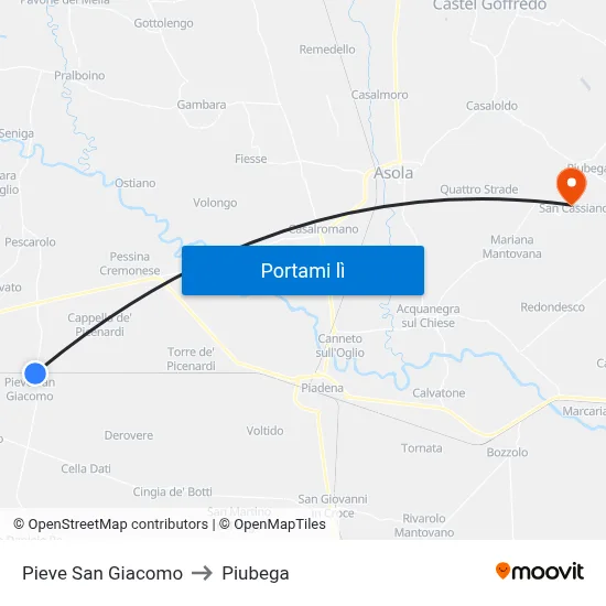 Pieve San Giacomo to Piubega map
