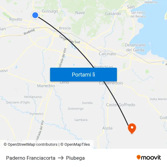 Paderno Franciacorta to Piubega map