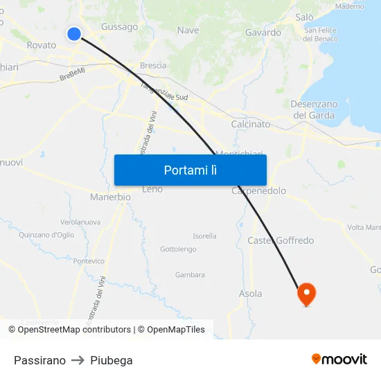 Passirano to Piubega map