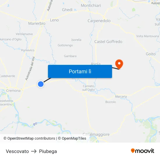 Vescovato to Piubega map