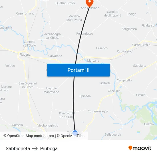 Sabbioneta to Piubega map