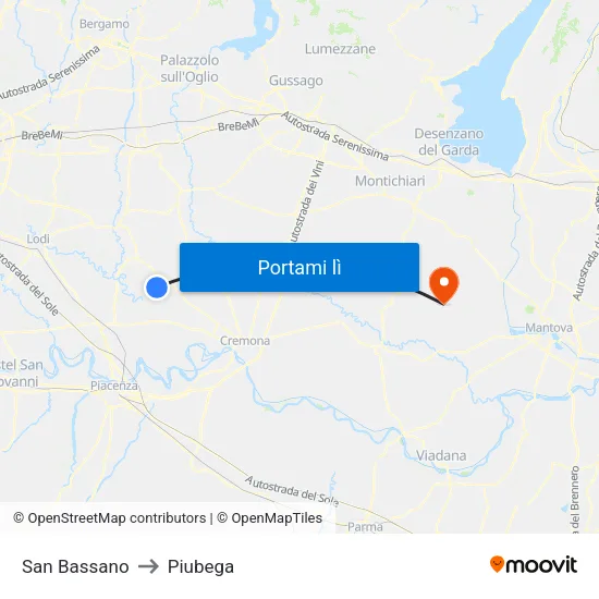 San Bassano to Piubega map