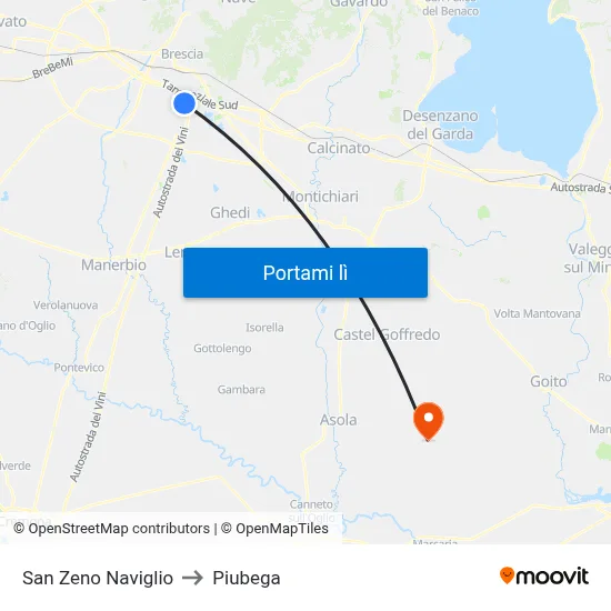 San Zeno Naviglio to Piubega map