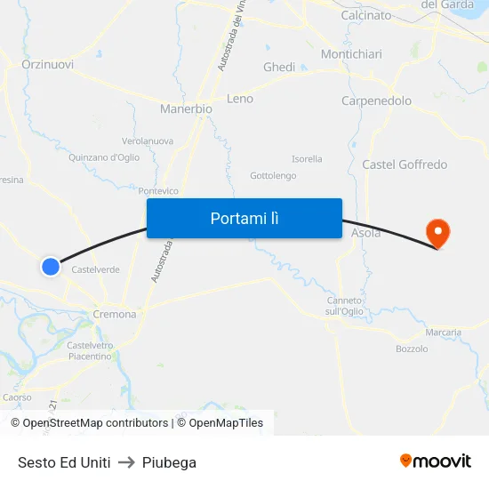 Sesto Ed Uniti to Piubega map