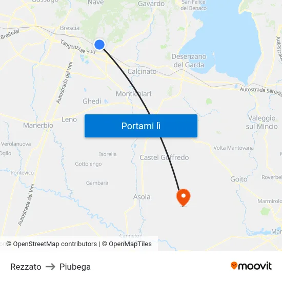 Rezzato to Piubega map