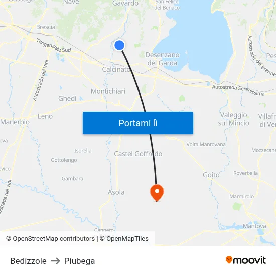 Bedizzole to Piubega map