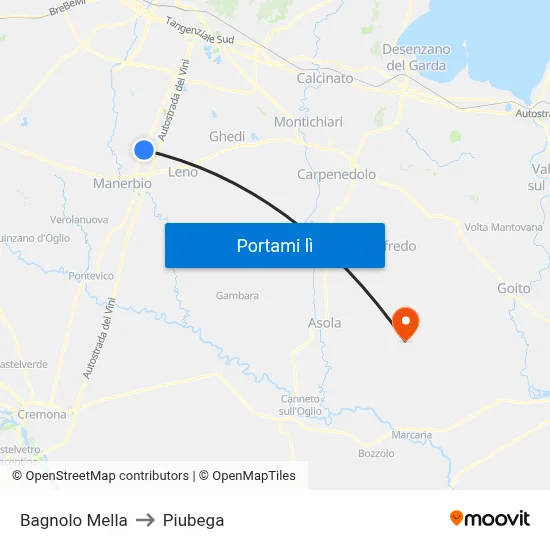 Bagnolo Mella to Piubega map