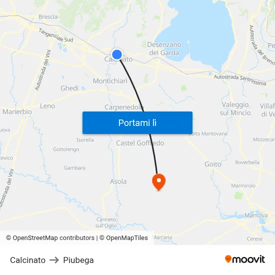 Calcinato to Piubega map