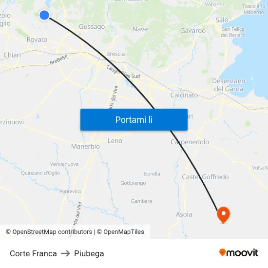 Corte Franca to Piubega map