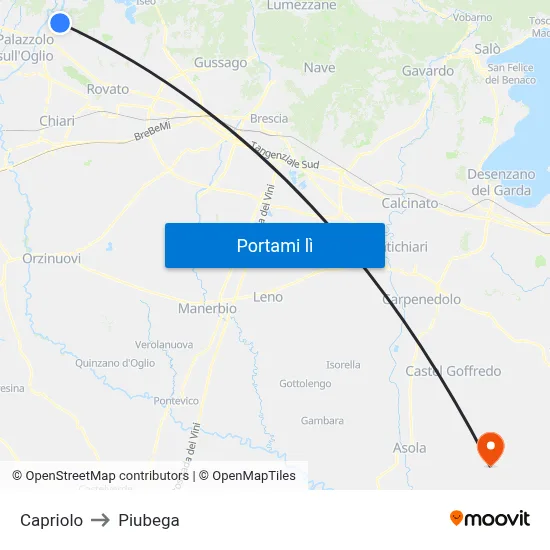 Capriolo to Piubega map