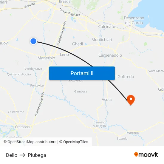 Dello to Piubega map